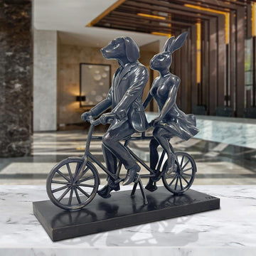 Rabbitwoman and Dogman Go Around  the World with Love (Bronze Sculpture, Miniature Collection)
