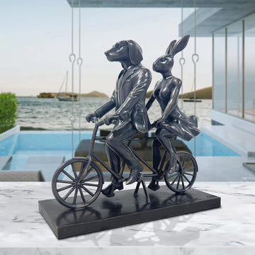 Rabbitwoman and Dogman Go Around  the World with Love (Bronze Sculpture, Miniature Collection)