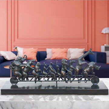 Dogman with Rabbitwoman on a the Biggest Ride of All (Bronze Sculpture)