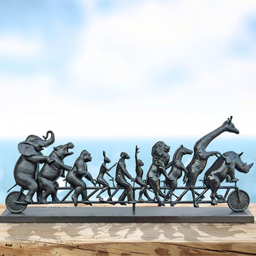 Dogman with Rabbitwoman on a Big Wild Ride (Bronze Sculpture)