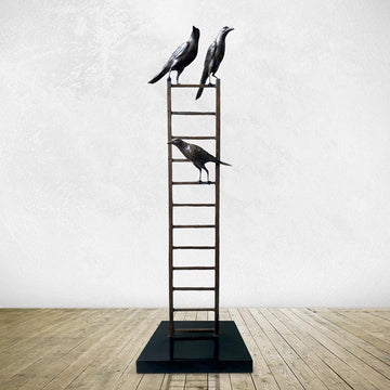 Bird Lovers on Ladder (Bronze Sculpture, Mid-Size)