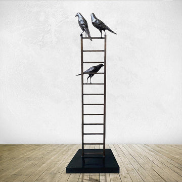 Bird Lovers on Ladder (Bronze Sculpture, Mid-Size)