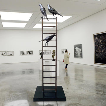 Bird Lovers on Ladder (Bronze Sculpture, Mid-Size)