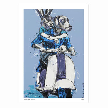 Vespa Riders in Blue (Print)