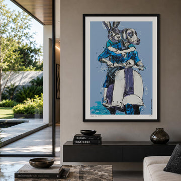 Vespa Riders in Blue (Print)