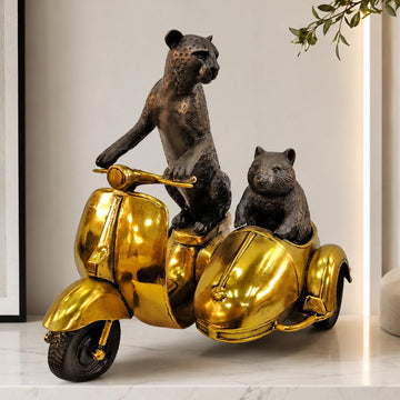 The Cheetah and Hairy Nosed Wombat Race Against Time in the Vespa Side Car (Bronze Sculpture, Small)