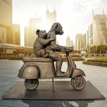 The Chimp and Koala Race on the Vespa (Bronze Sculpture)