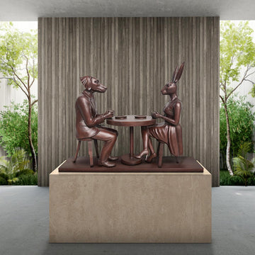 They Loved Their Morning Coffee (Bronze Sculpture, Mid-Size)