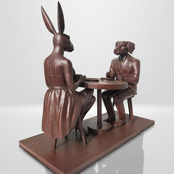 They Loved Their Morning Coffee (Bronze Sculpture, Mid-Size)