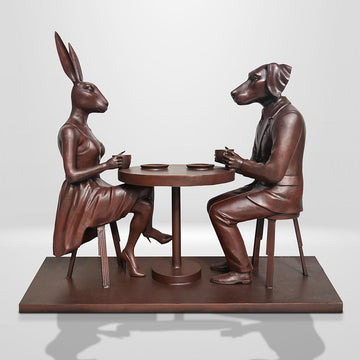 They Loved Their Morning Coffee (Bronze Sculpture, Mid-Size)