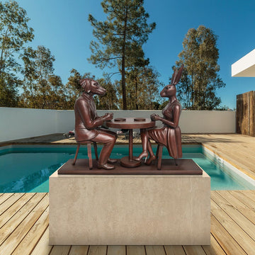 They Loved Their Morning Coffee (Bronze Sculpture, Mid-Size)