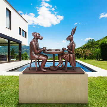 They Loved Their Morning Coffee (Bronze Sculpture, Mid-Size)