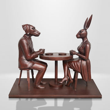 They Loved Their Morning Coffee (Bronze Sculpture, Mid-Size)