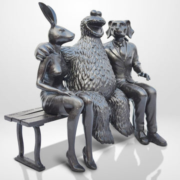 Cookie Monster Loves Rabbitwoman and Dogman Big Time (Bronze Sculpture)