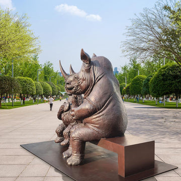 Cookie Monster Loves Rhino (Bronze Sculpture)