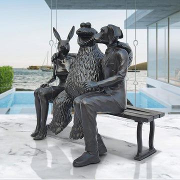 Cookie Monster Loves Rabbitwoman and Dogman Big Time (Bronze Sculpture)