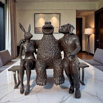Cookie Monster Loves Rabbitwoman and Dogman Big Time (Bronze Sculpture)