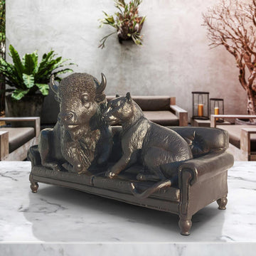 The Buffalo and Cougar Were Couch Buddies (Bronze Sculpture)