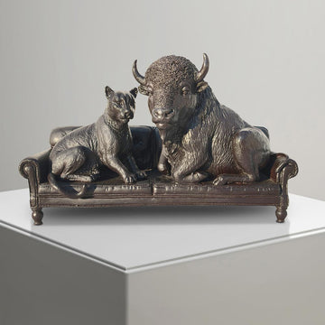 The Buffalo and Cougar Were Couch Buddies (Bronze Sculpture)