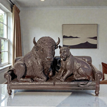The Buffalo and Cougar Were Couch Buddies (Bronze Sculpture)