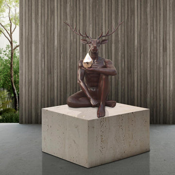 Deer Holds Pear (Bronze Sculpture, Mid-Size)