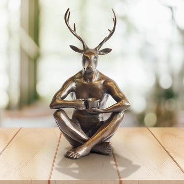 The Deerman Loves His Flat White (Bronze Sculpture, Miniature)