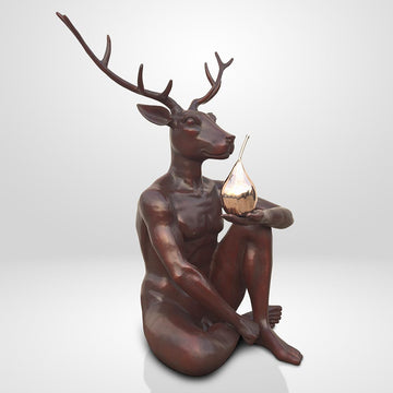 Deer Holds Pear (Bronze Sculpture, Mid-Size)