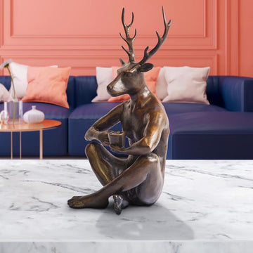 The Deerman Loves His Flat White (Bronze Sculpture, Miniature)