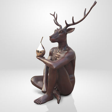 Deer Holds Pear (Bronze Sculpture, Mid-Size)