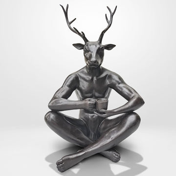 Deerman Loved His Cappuccino (Bronze Sculpture)