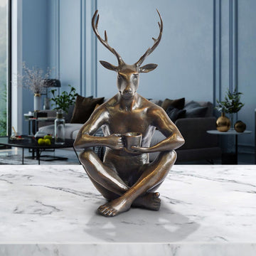 The Deerman Loves His Flat White (Bronze Sculpture, Miniature)