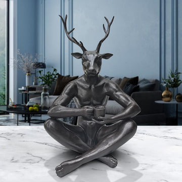 Deerman Loved His Cappuccino (Bronze Sculpture)