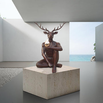 Deer Holds Pear (Bronze Sculpture, Mid-Size)