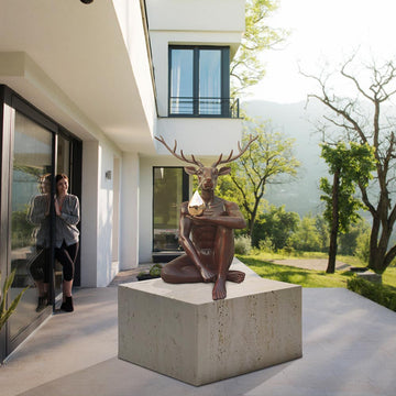 Deer Holds Pear (Bronze Sculpture, Mid-Size)