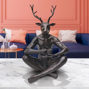 Deerman Loved His Cappuccino (Bronze Sculpture)