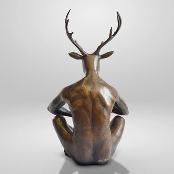 The Deerman Loves His Flat White (Bronze Sculpture, Miniature)
