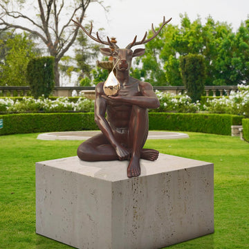 Deer Holds Pear (Bronze Sculpture, Mid-Size)