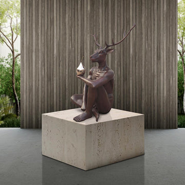 Deer Holds Pear (Bronze Sculpture, Mid-Size)