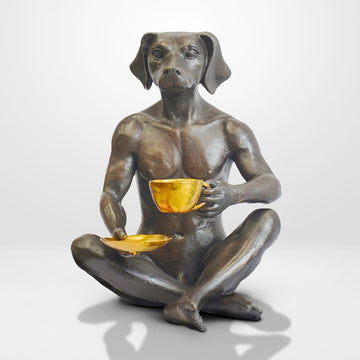 He looked into her eyes as he drank his cappuccino (Bronze Sculpture)