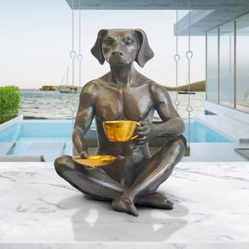 He looked into her eyes as he drank his cappuccino (Bronze Sculpture)