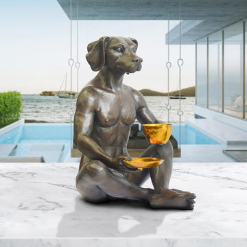 He looked into her eyes as he drank his cappuccino (Bronze Sculpture)