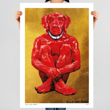 Lost Dog in Red and Gold (Print)