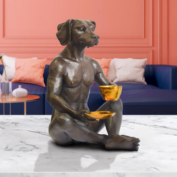 He looked into her eyes as he drank his cappuccino (Bronze Sculpture)