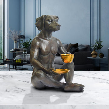 He looked into her eyes as he drank his cappuccino (Bronze Sculpture)