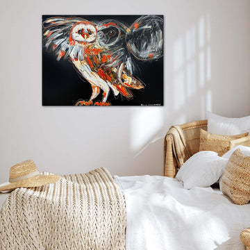 Echo, the ascending canary barn owl (Original Painting)