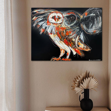 Echo, the ascending canary barn owl (Original Painting)