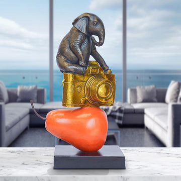 The Elephant Loved His Camera and Pear (Bronze Sculpture)