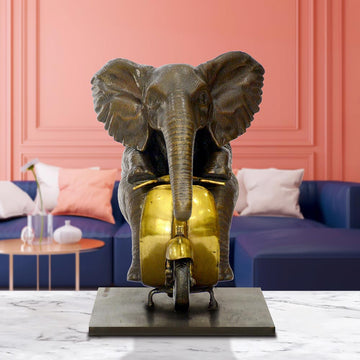 The African Elephant Races Against Time on the Vespa (Bronze Sculpture, Small)