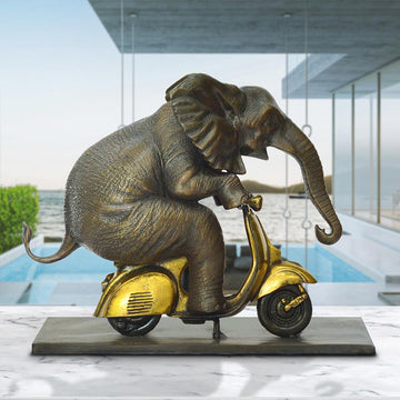The African Elephant Races Against Time on the Vespa (Bronze Sculpture, Small)