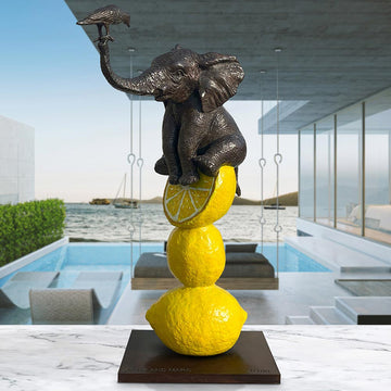 Elephant and Friend Love Lemons (Bronze Sculpture)